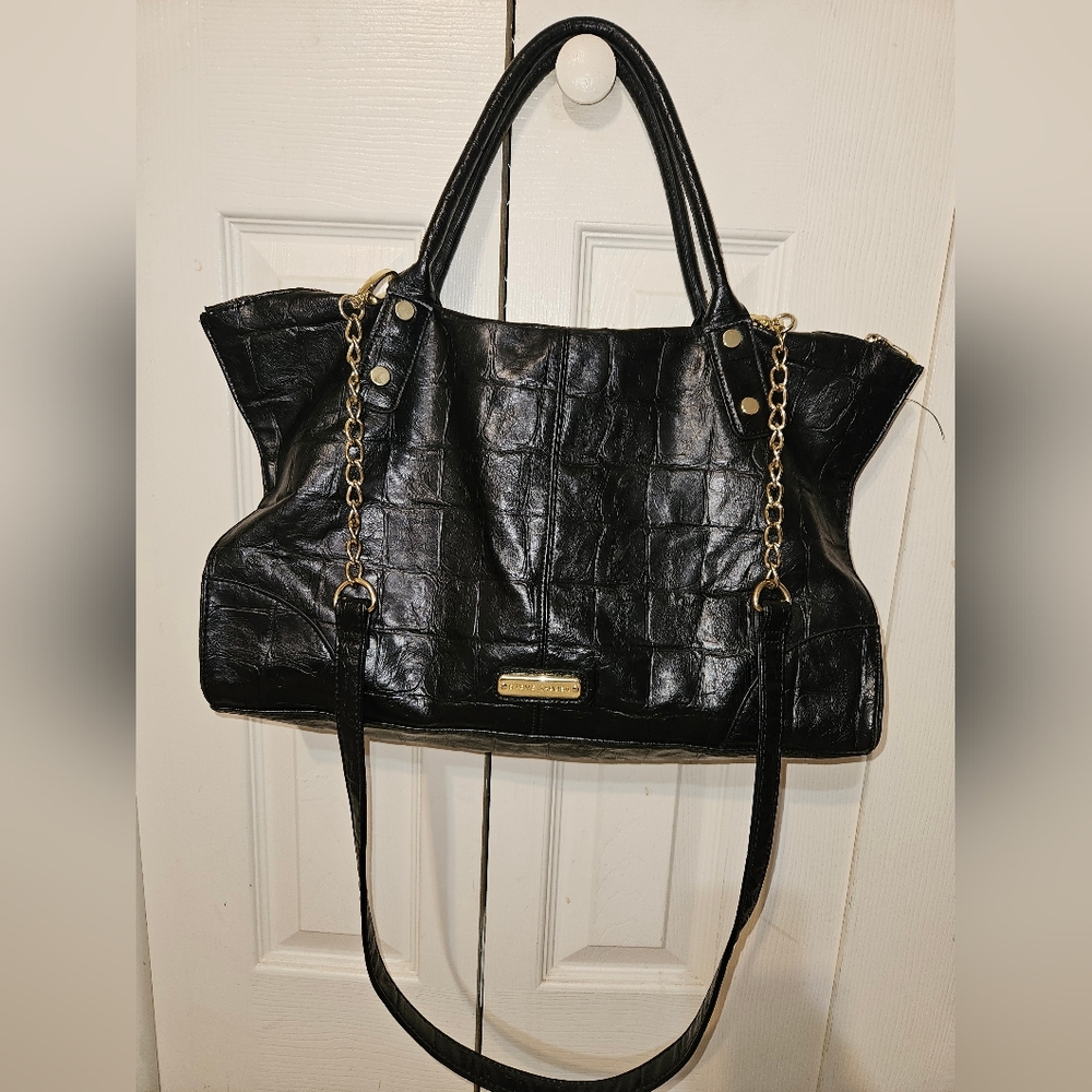 Steve Madden Black Faux Leather Croc Print Tote